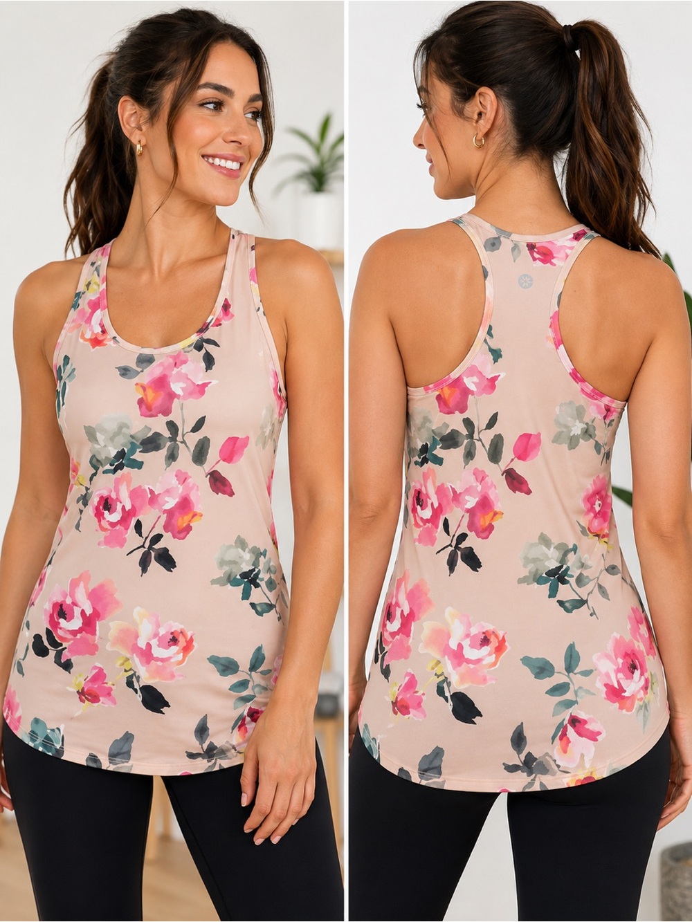 Athleta Shanti Floral Racerback Tank Top Pink Rose Print Athletic XS - Picture 1 of 9
